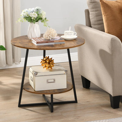 D&H FURNIMMT Accent Side Tables Living Room 22" Modern Round End Table with Metal Frames Bedside Round Nightstand Small Coffee Table for Small Spaces Rustic Brown/Black
