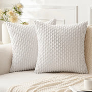 ANRODUO Pack of 2 White Pillow Covers Decorative Throw Pillows 18x18 Inch for Couch Bed Living Room Soft Corduroy Striped Square Cushion Covers Throw Pillows Rustic Farmhouse Boho Spring Home Decor
