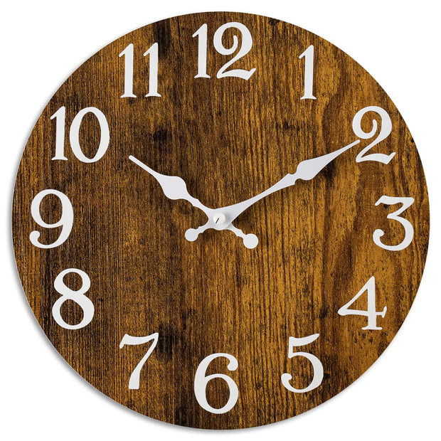 KECYET Battery Operated Kitchen Wood Silent Non Ticking Wall ClockVintage Analog Clock for Bedroom Bathroom Living Room Home Office(Brown)