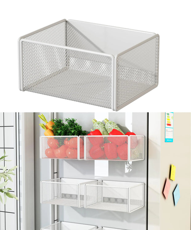 LIFEFAN Magnetic Basket Organizer Holder for Fridge Magnetic Storage Bin Box Containers for Refrigerator Whiteboard Classroom (Small White)