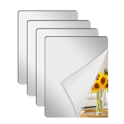scumio 4 Pcs Wall Mirror Tiles 6 x 9 Inch Self Adhesive Acrylic Square Mirror Flexible Mirror Sheets Wall Stickers Frameless Small Mirrors Wall Decor Set for Bathroom Home Gym Bedroom