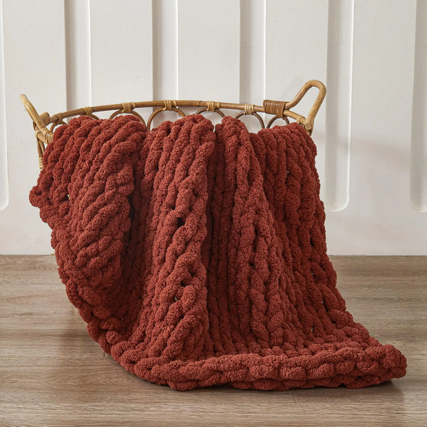 WESHIONGOO Chunky Knit Blanket Throw Knitted Throw Blankets for Couch Bed Fluffy Soft Blanket with Jumbo Chenille Yarn Thick 100% Handmade(40"*40")