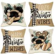 Fahrendom Warm Winter Wishes Decorative Throw Pillow Covers 16 x 16 Set of 4 Cozy Vibes Pine Needle Farmhouse Outdoor Pillowcase Seasonal Christmas Holiday Cushion Case Home Decor