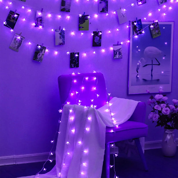 JACUXLSS Decorative Flower String Lights 33ft 100 LED Clear Wire Plug in Fairy Lavender Cherry Blossom Easter Christmas Hanging Decorations Violiet Wedding Party Indoor Outdoor Decorations (Purple)