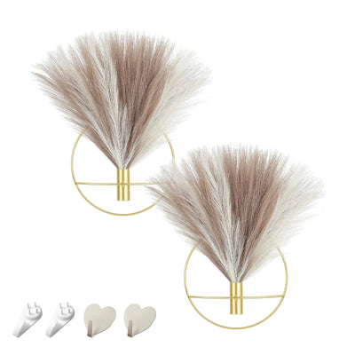 Pretty Jolly Boho Wall Decor Wall-Mounted Metal Wall Decor Hanging Artificial Pampas Display Wall Art Living Room Bedroom Bathroom Dining room Plant Wall Decor 2 PackBeigeCoffeeGold