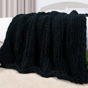 Carriediosa Chunky Knit Throw Blanket 50" X 60" 100% Hand Made Large Chenille Loop Yarn Soft Fluffy Throws for Couch Sofa Bed Big Crochet Cozy Heavy Thick Cable Woven Blankets Black