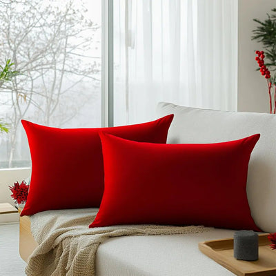 QUORGVES Red Pillow Covers 12x20 Inch Pack of 2 Red Throw Pillows for Couch Living Room Bed Bedroom Soft Velvet Lumbar Throw Pillow Cover 12 x 20 Set of 2