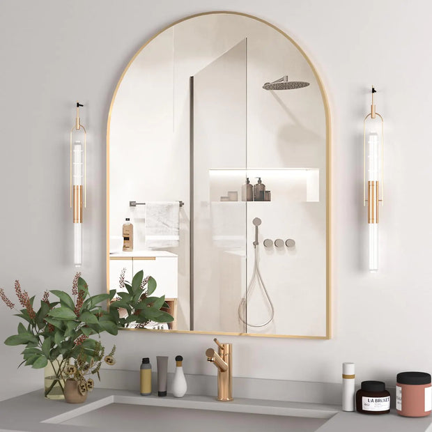 NEUWEABY Arched Wall Mirror for Bathroom 30"x40" Arched Mirror Wall Mounted Mirror with Metal Frame Gold Vanity Mirror Decor for Mantle Bedroom Entryway Living Room