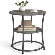 VASAGLE Side Table Round End Table with 2 Storage Shelves for Living Room Bedroom Nightstand with Steel Frame for Small Spaces Accent Coffee Table Misty Gray and Ink Black