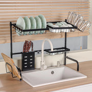 Homnso Over Sink Dish Drying Rack2 Tier Dish Rack with Utensil HolderExpandable Dish Drainer Shelf Rack for Kitchen Counter with Adjustable Length (26.8" to 34.6")LargeSteelBlack